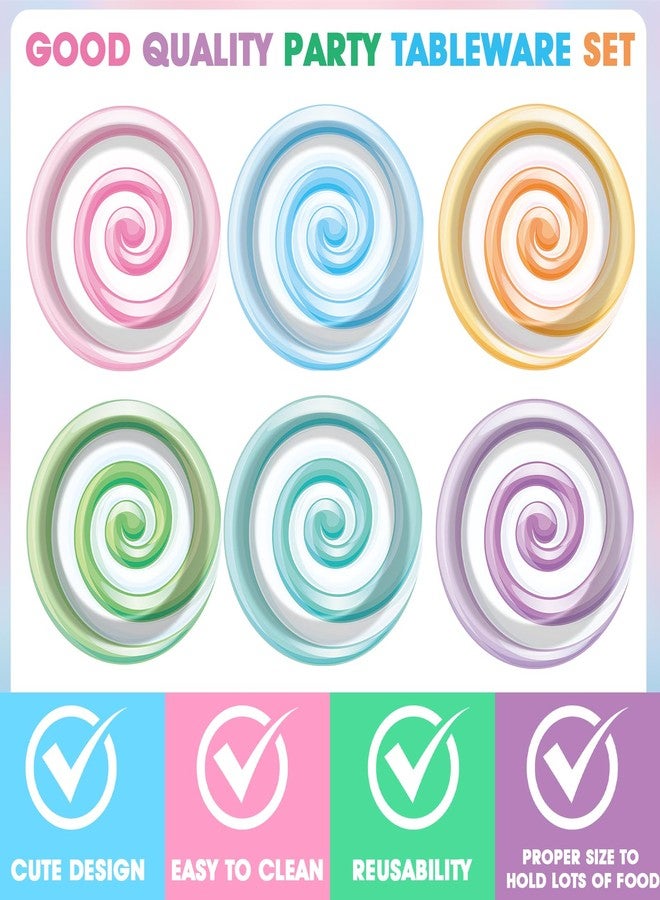 Oitnlaughter 48Pcs Christmas Pastel Candy Themed Paper Plates for Candyland Party Decorations 7" Pastel Lollipop Candy Disposable Rainbow Dinner Plates for Sweet Candy Birthday Baby Shower Party Supplies - Image 3